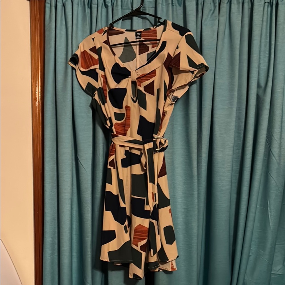 Orange and Black V-Neck Tie Front Mini Dress